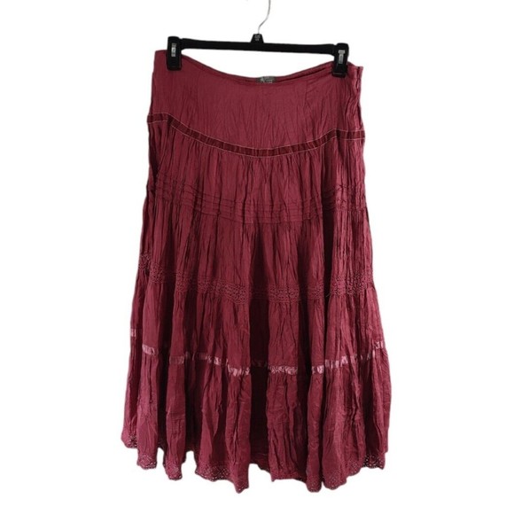 Vents D'Ailleurs Silk Tiered Maxi Skirt Womens 14 Velvet Trim A-Line Full Pink - Picture 1 of 7